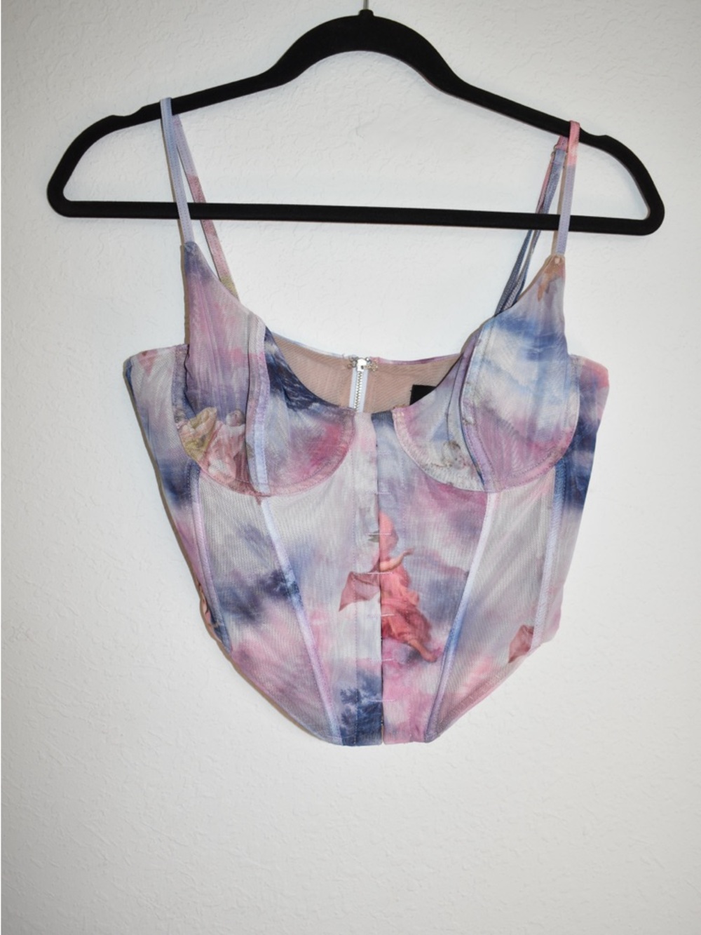 White Fox Angel Print Corset / Mural Print  Bustier Size Medium ✨